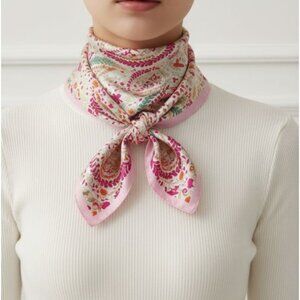 ⭐Elegant Bandana Square Scarf  Silky Vintage PINK Beige Floral Paisley Luxury⭐